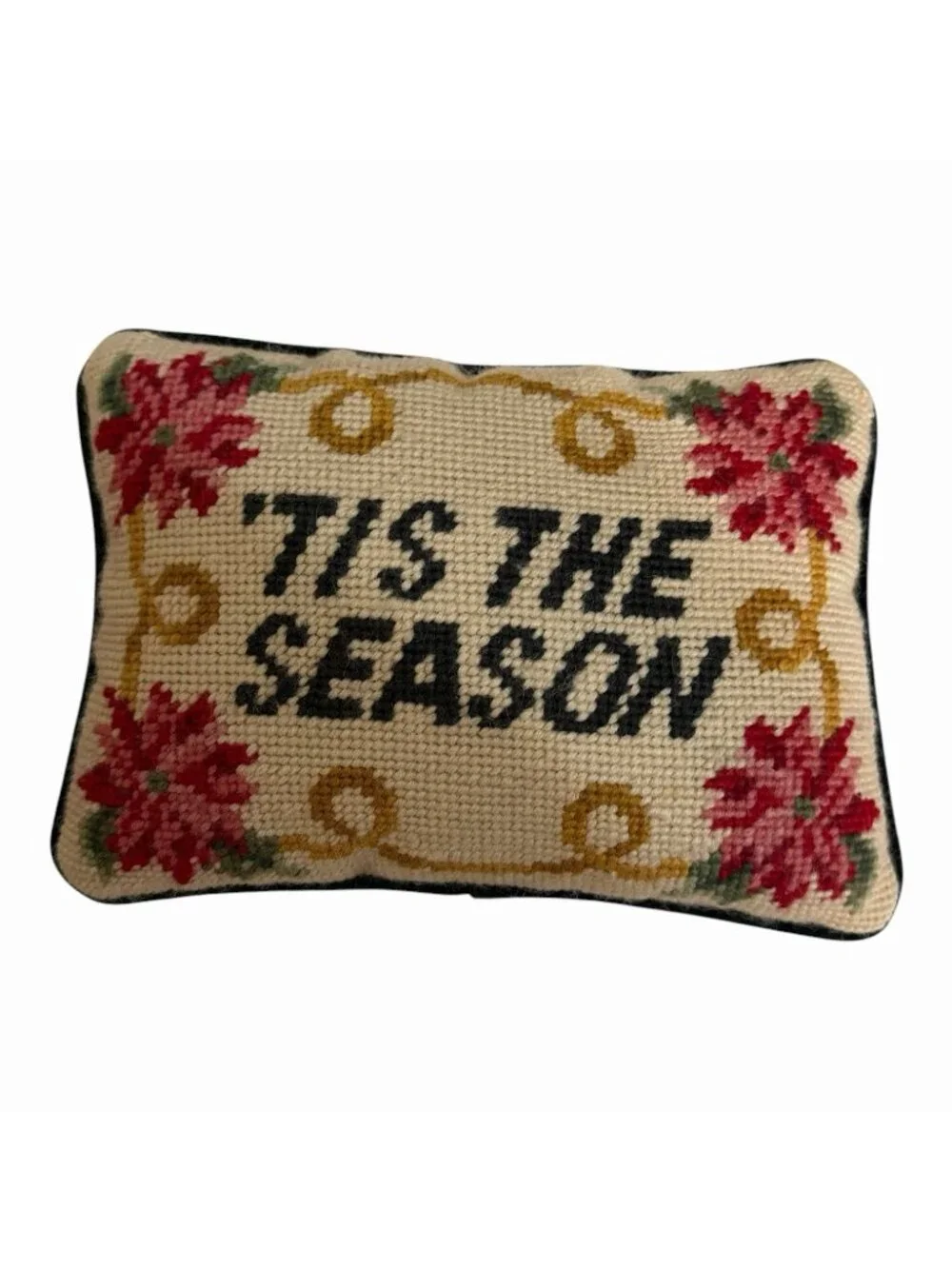 HM Needlepoint Christmas Pillow Tis the Season 9x6 Cottagecore Farmhouse Country
